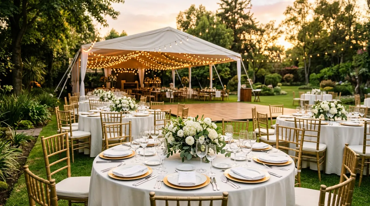 Boda en jardín, Xochimilco · atardecer