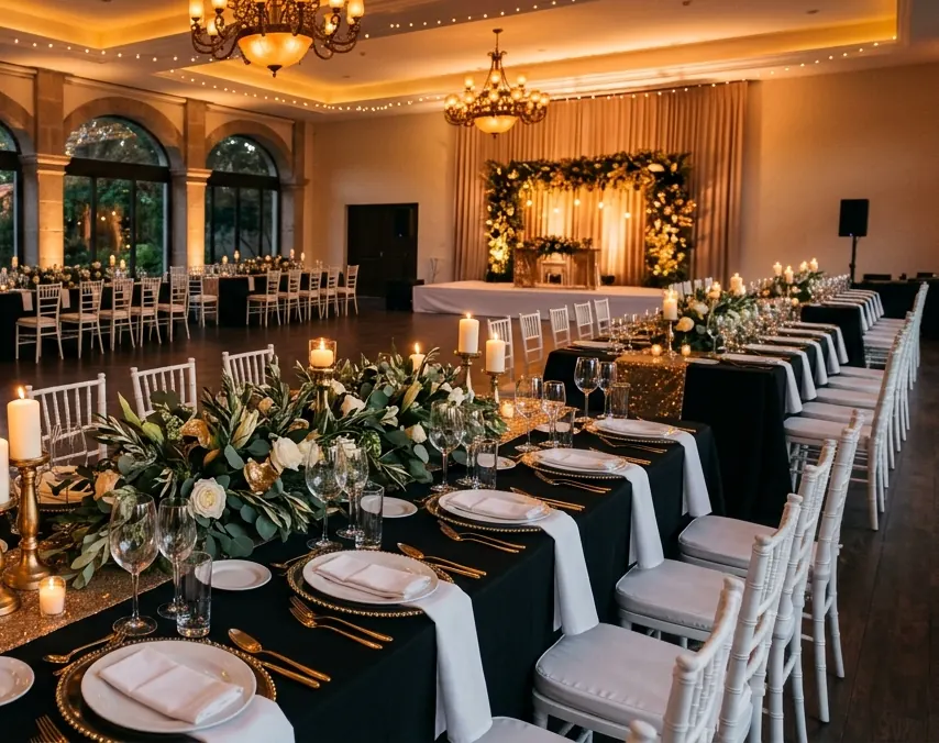 Imperial con mantel negro y velas