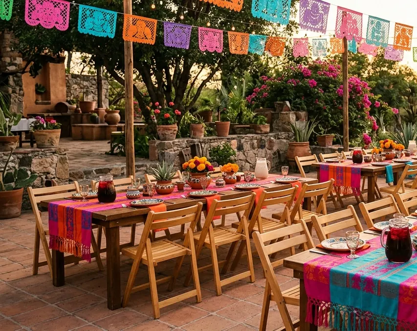 Papel picado y manteles de color